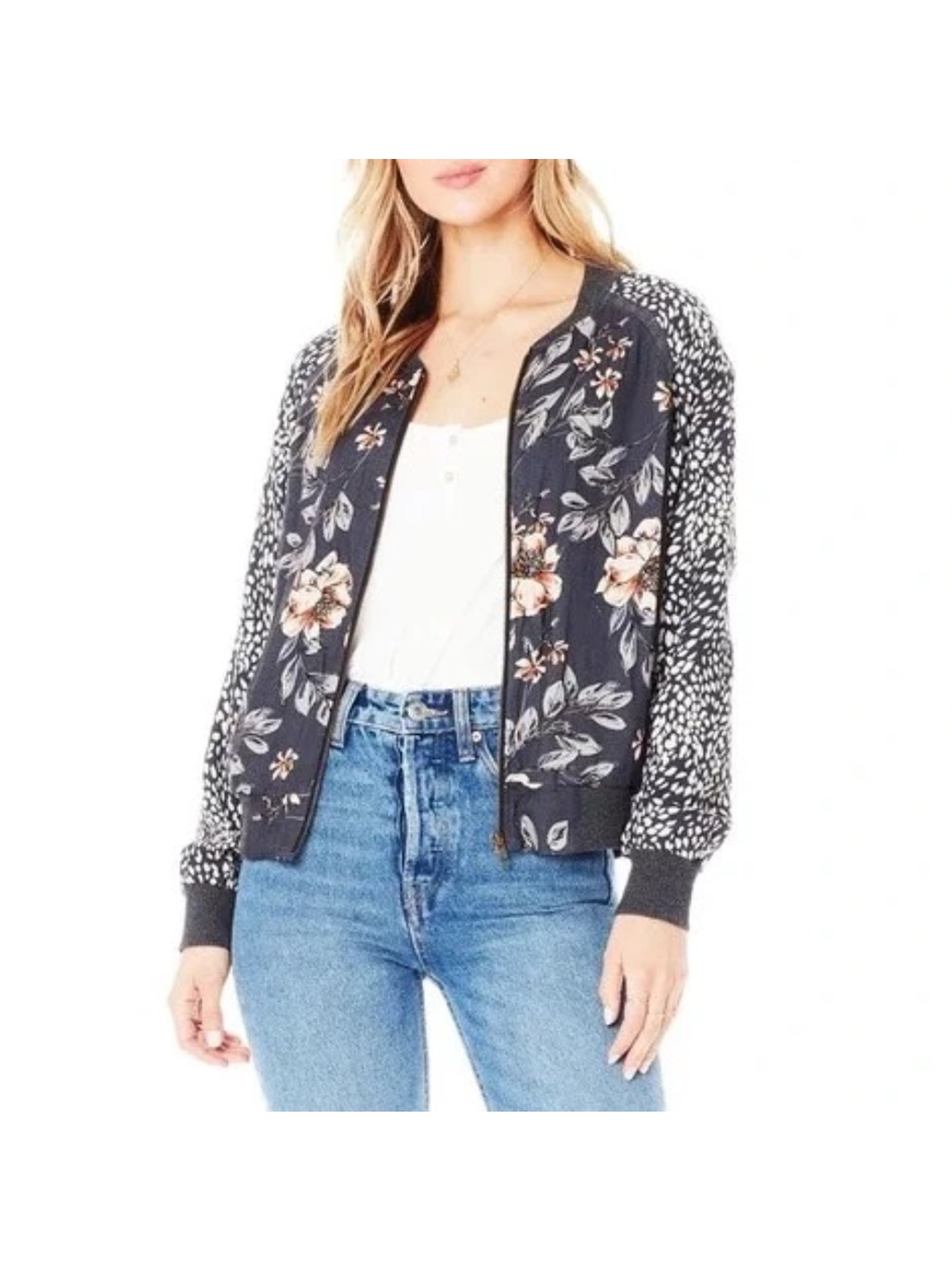 Saltwater Luxe Crossfire Bomber Jacket Navy Floral Lined Small Nwt
